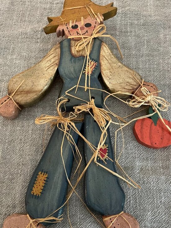 Source Unknown Other - Scarecrow Handmade Jointed Wooden Whimsical Figurine Cottagecore Vintage!